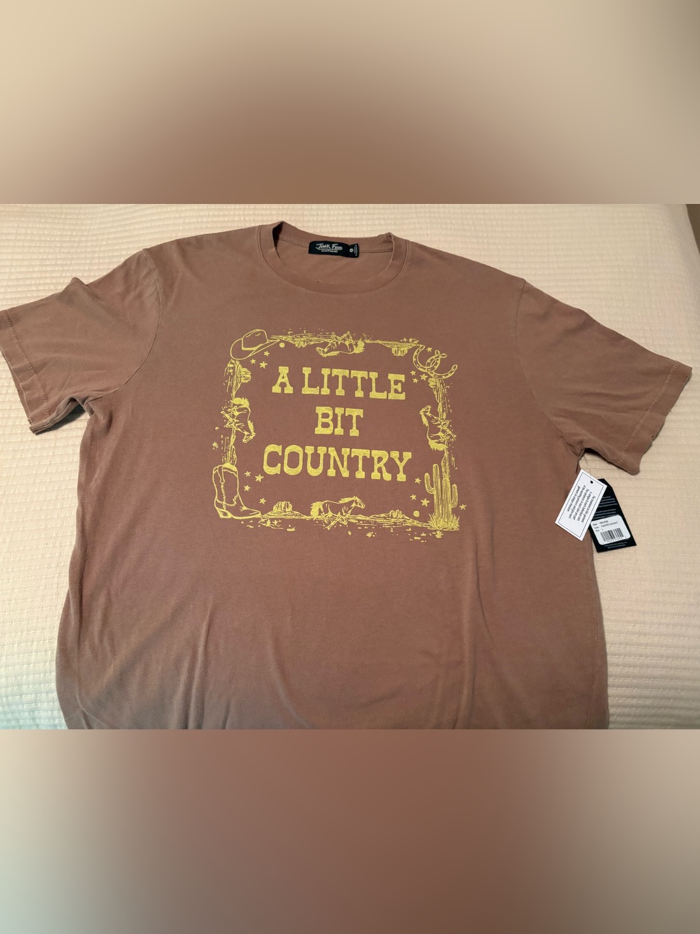Junk Food Clothing NWT Brown Tee with Yellow 'A Little Bit Country' Graphic